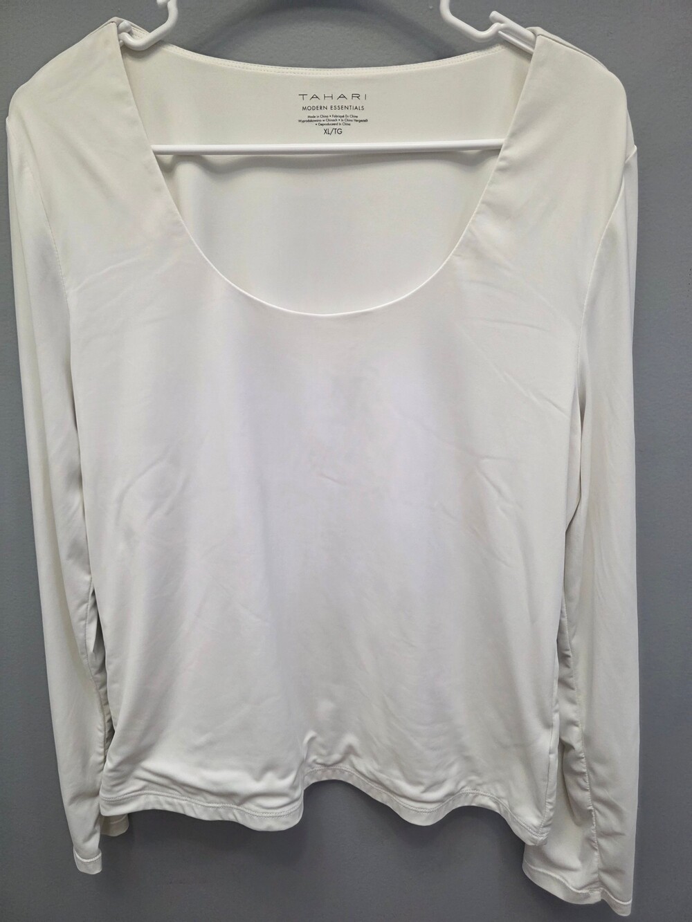 Tahari Modern Essentials XL Ivory White Long Sleeve Stretch Top